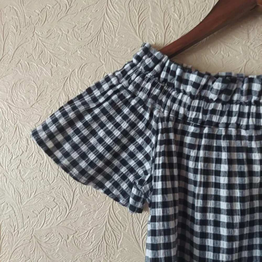 Pleione Gingham Seersucker Smocked Short Sleeve Blouse Size XS - Picture 3 of 8